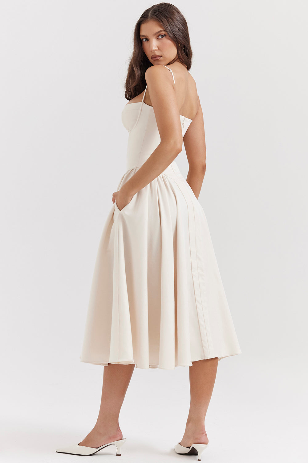 Twill corset midi dress