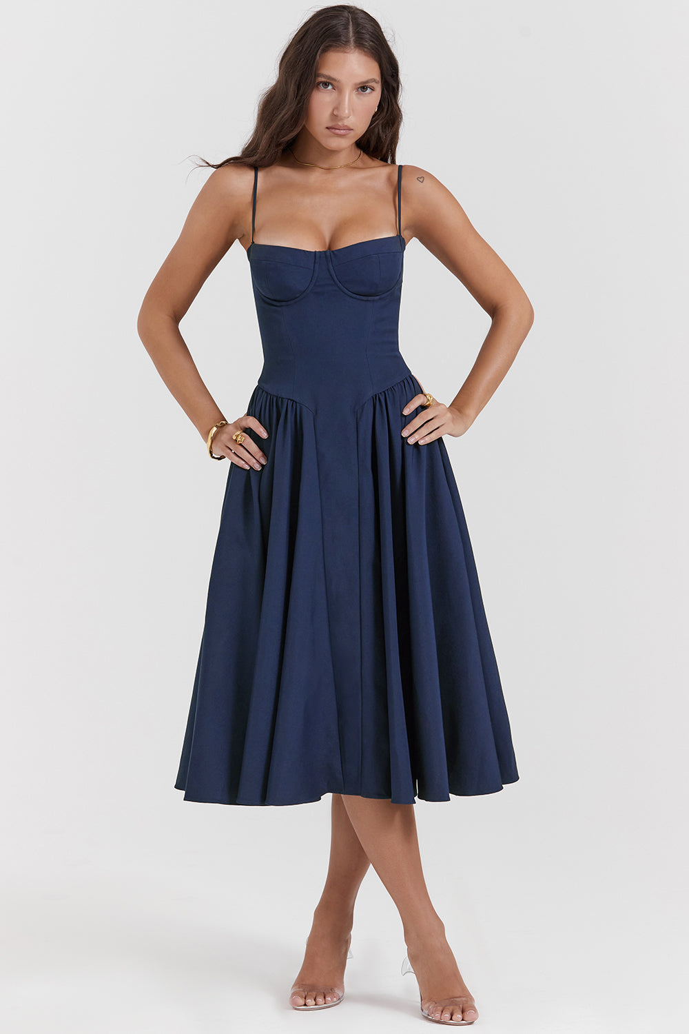 Twill corset midi dress