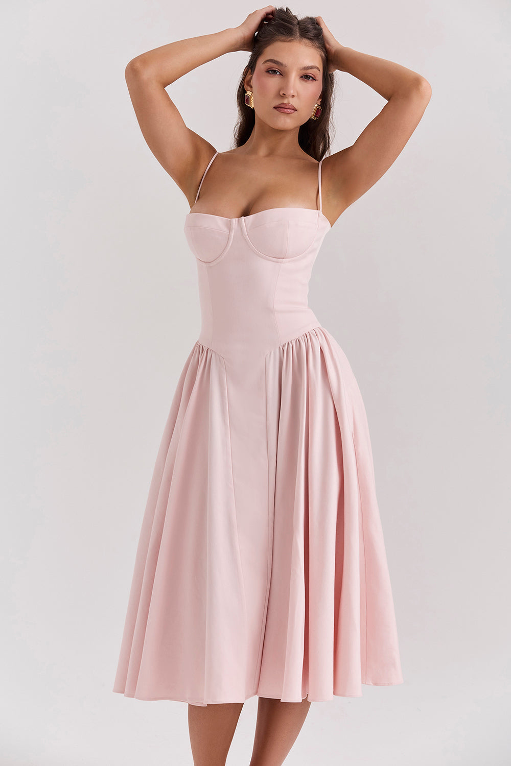 Twill corset midi dress