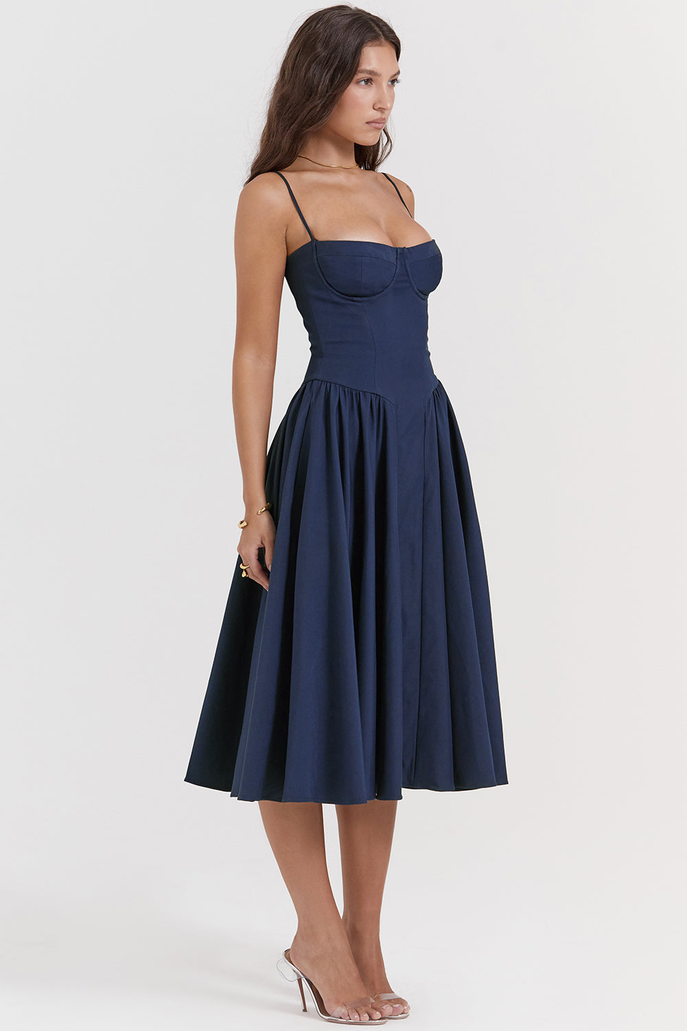 Twill corset midi dress