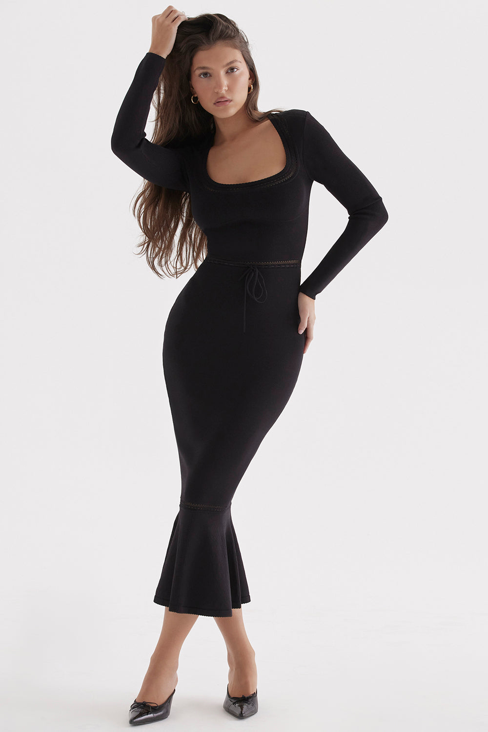 Black elegant knitted midi dress