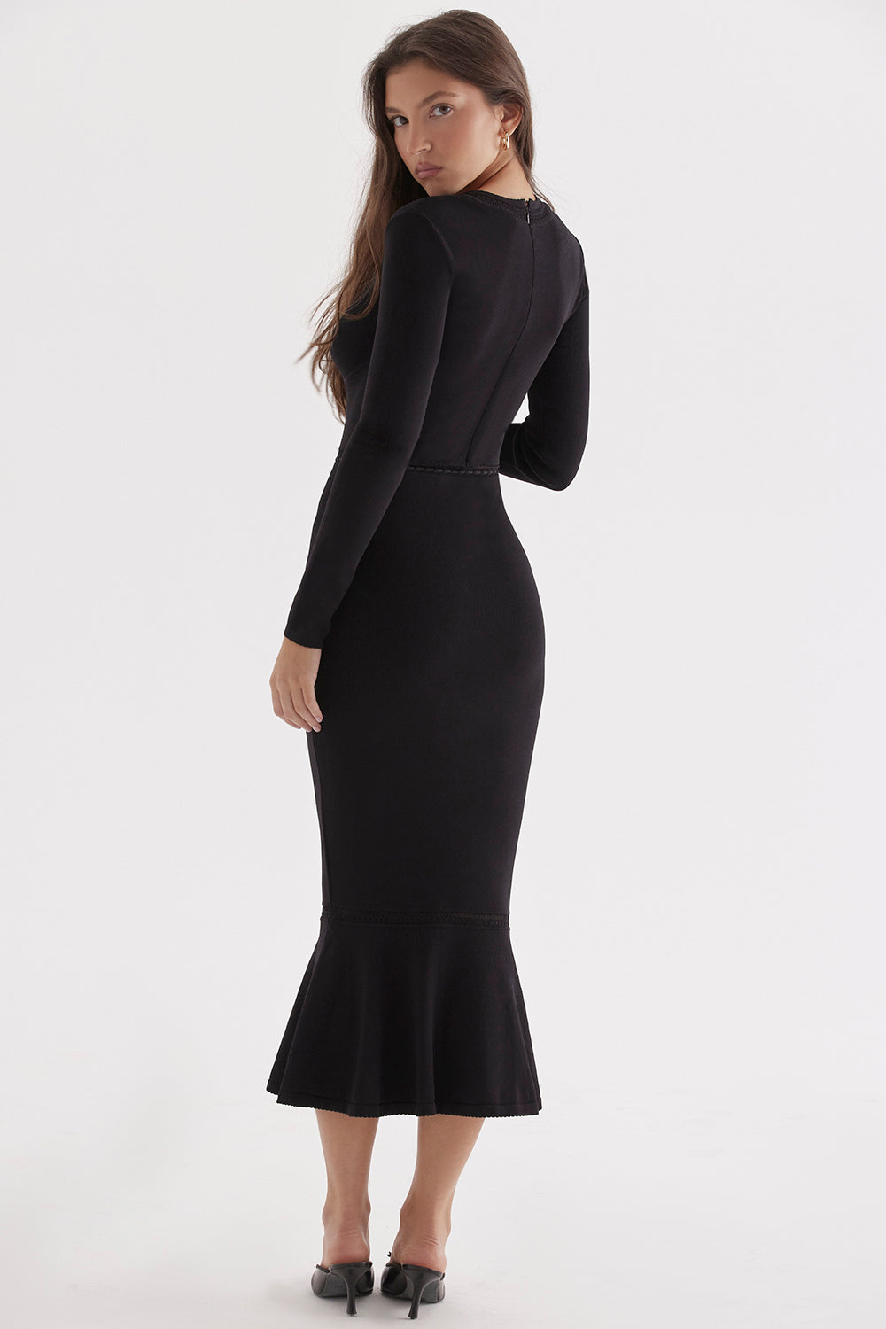 Black elegant knitted midi dress