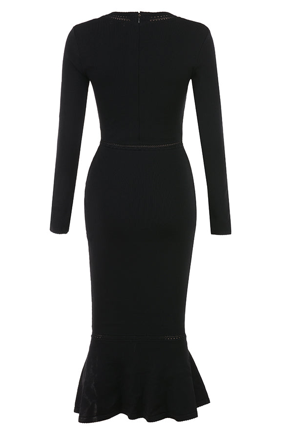 Black elegant knitted midi dress