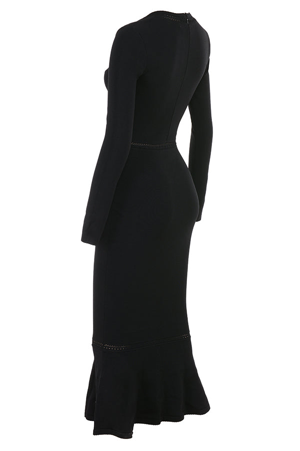 Black elegant knitted midi dress