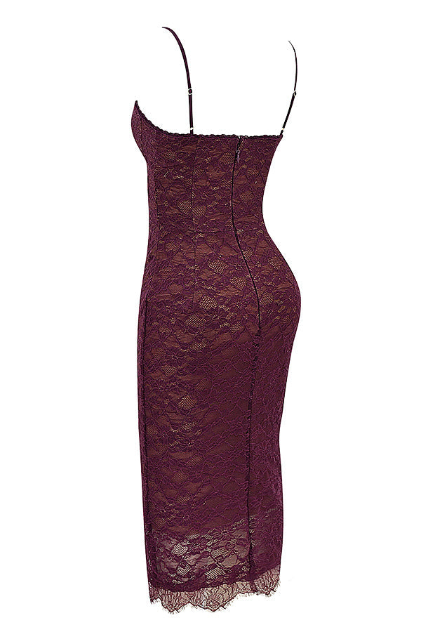 Midi dress with mulberry lace