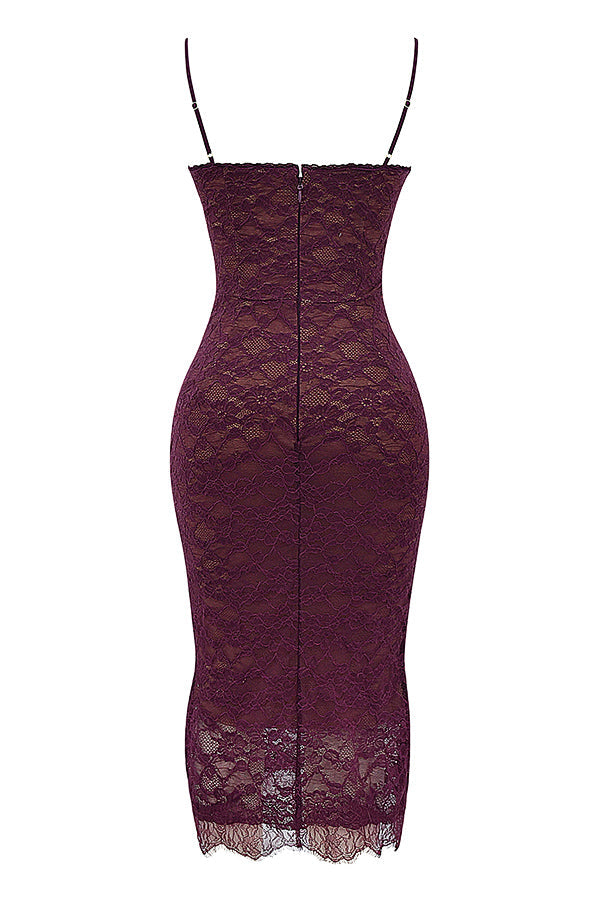 Midi dress with mulberry lace