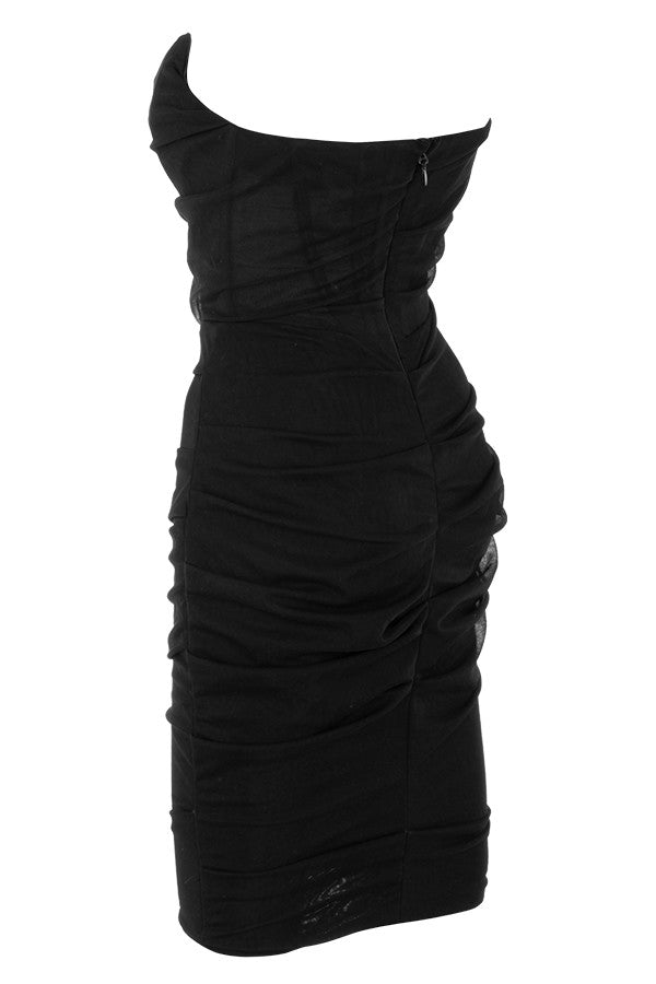 Black mesh strapless corset dress