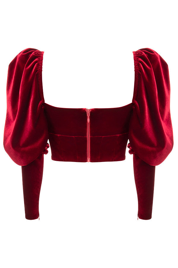 Wine velvet corset with long sleeves