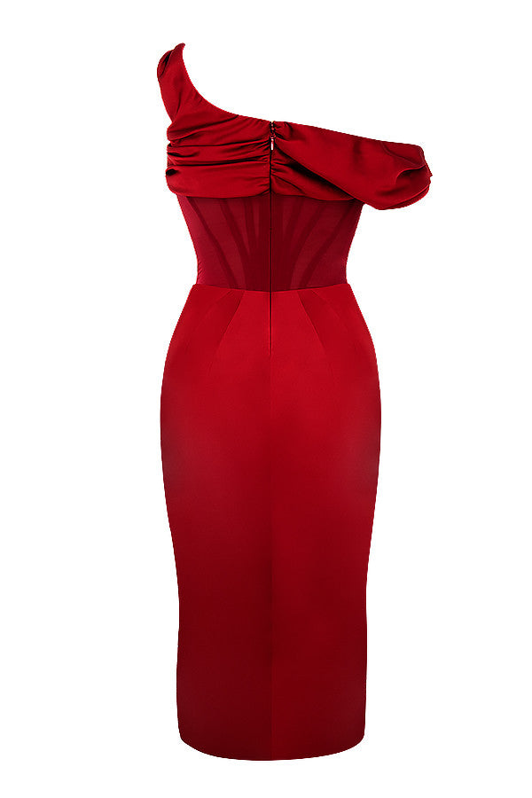 Asymmetrical draped midi corset dress