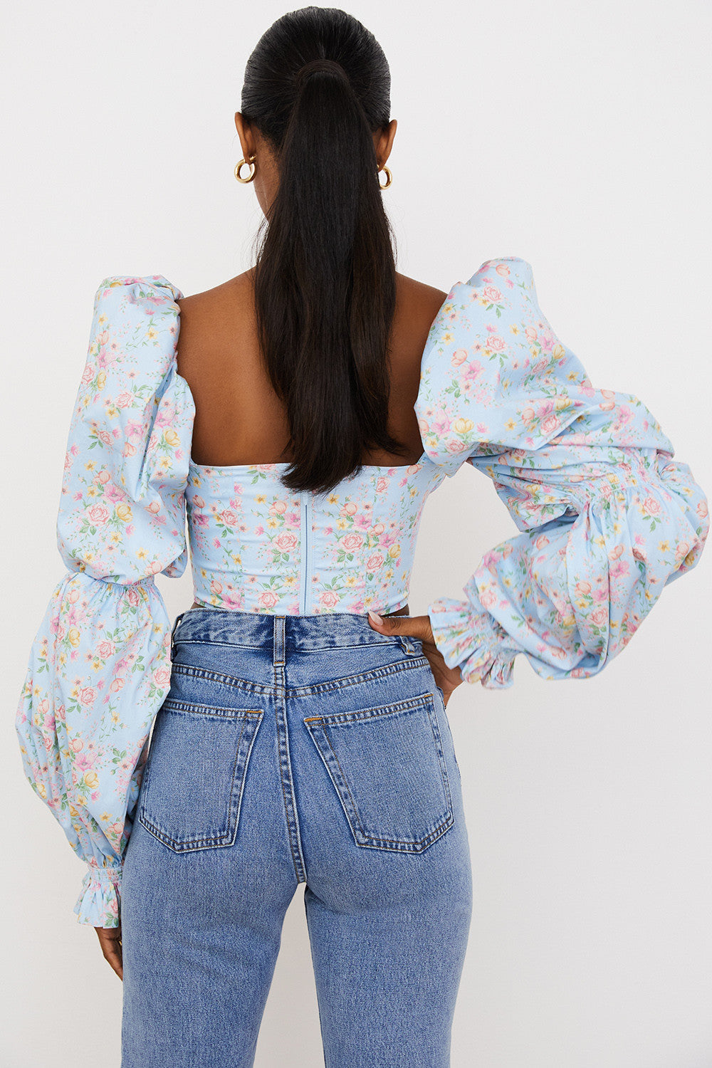 Cropped corset top with flowers