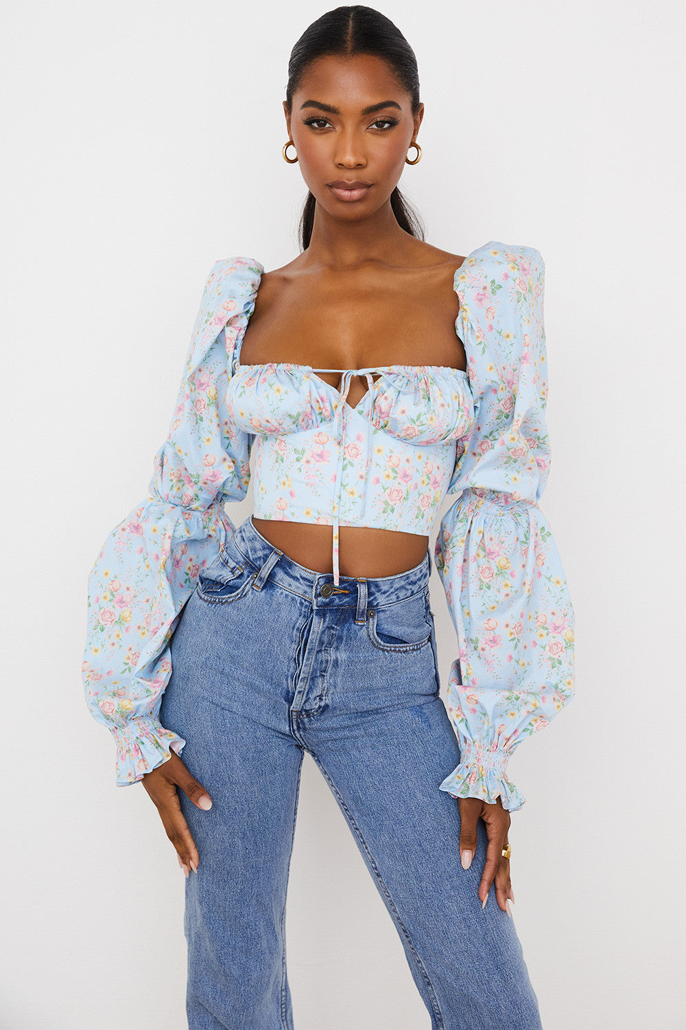 Cropped corset top with flowers