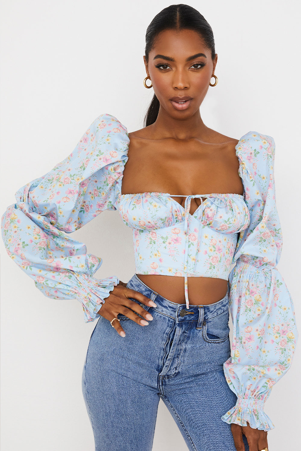 Cropped corset top with flowers