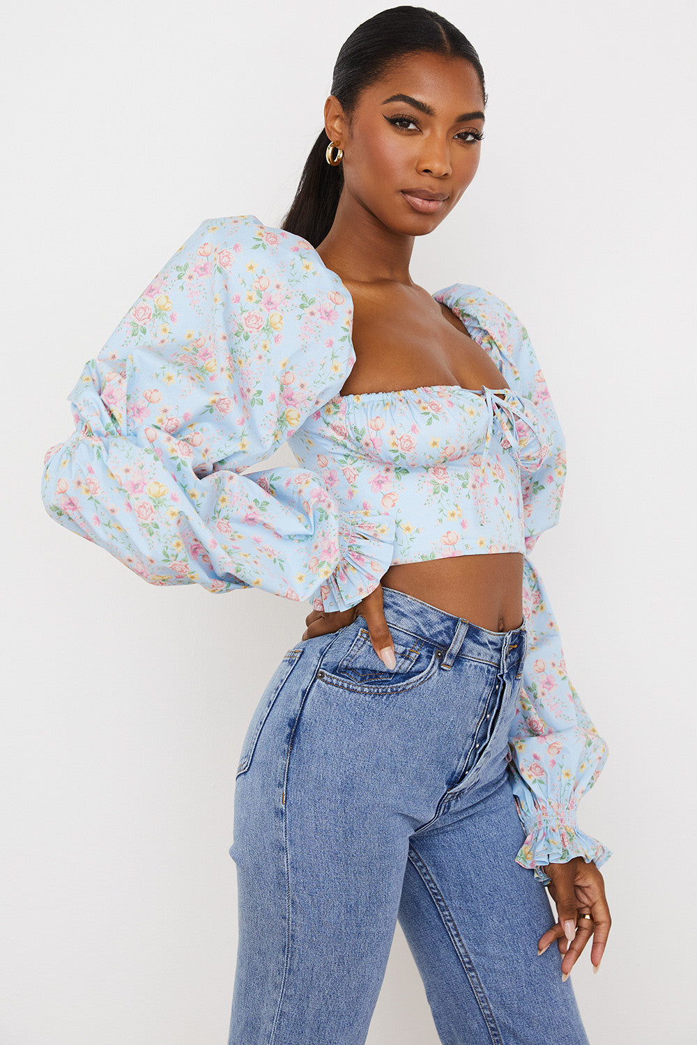 Cropped corset top with flowers