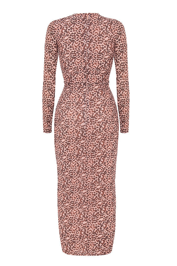 Fitted midi dress with animal print