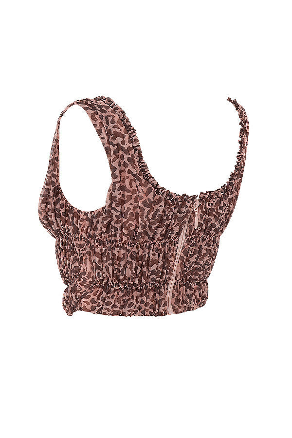 Animal print corset with ruffles