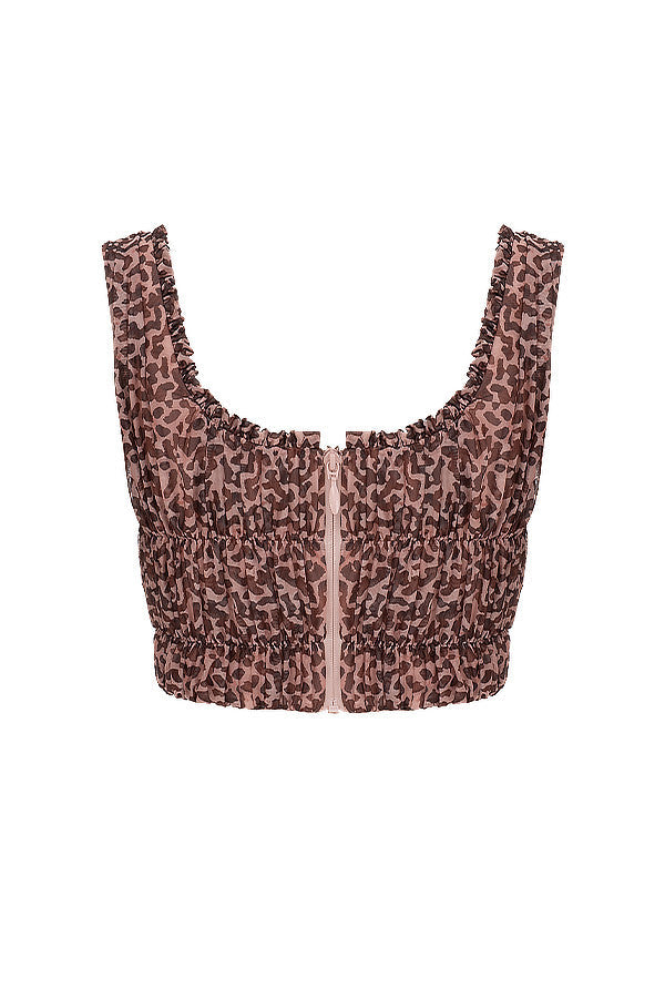 Animal print corset with ruffles