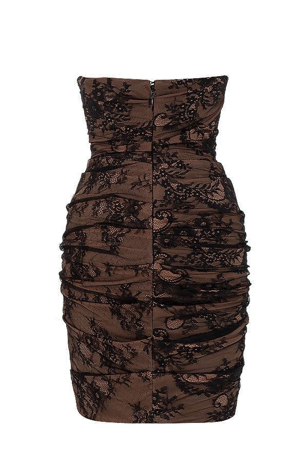 Black lace strapless corset dress