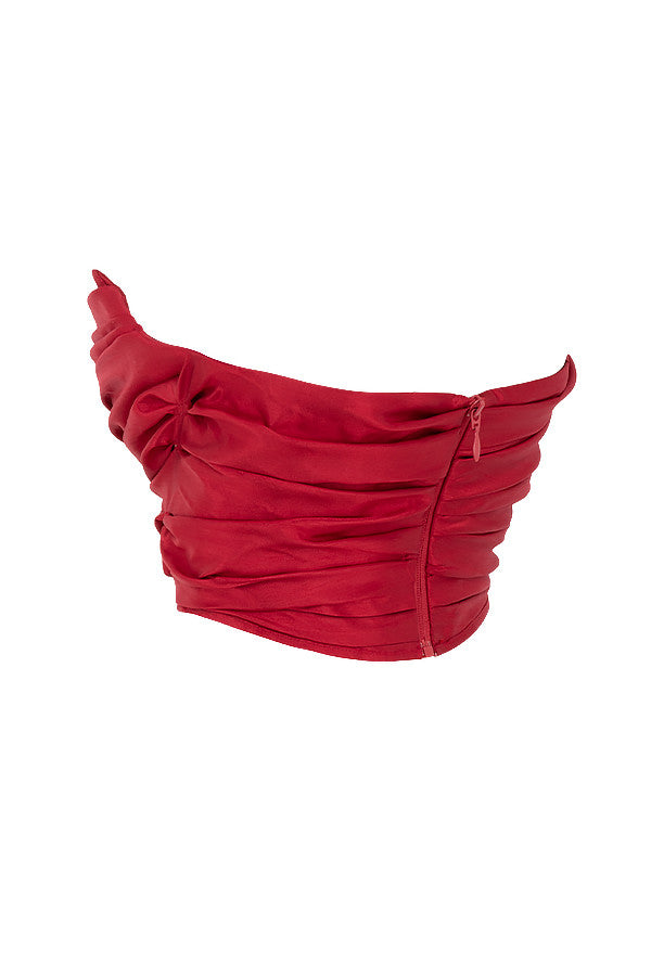 Red taffeta draped corset