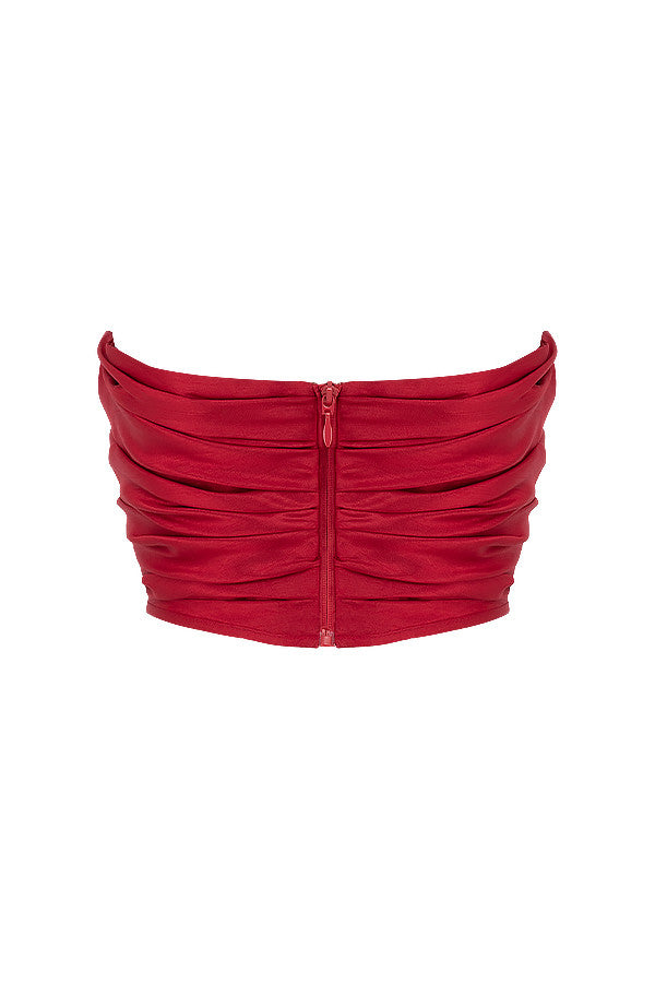 Red taffeta draped corset