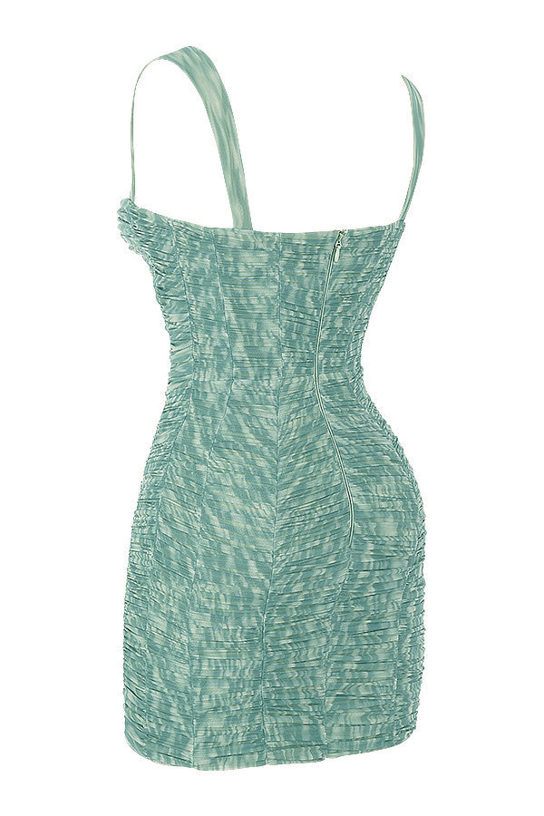 Mesh mini dress with crystals and ruffles