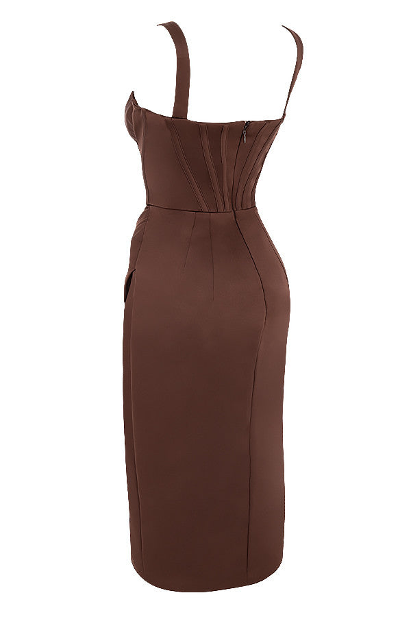 Satin pleated midi dress