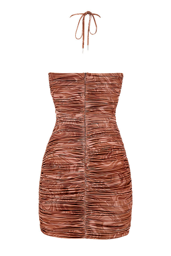 Halter mini dress with cocoa swirl cutout