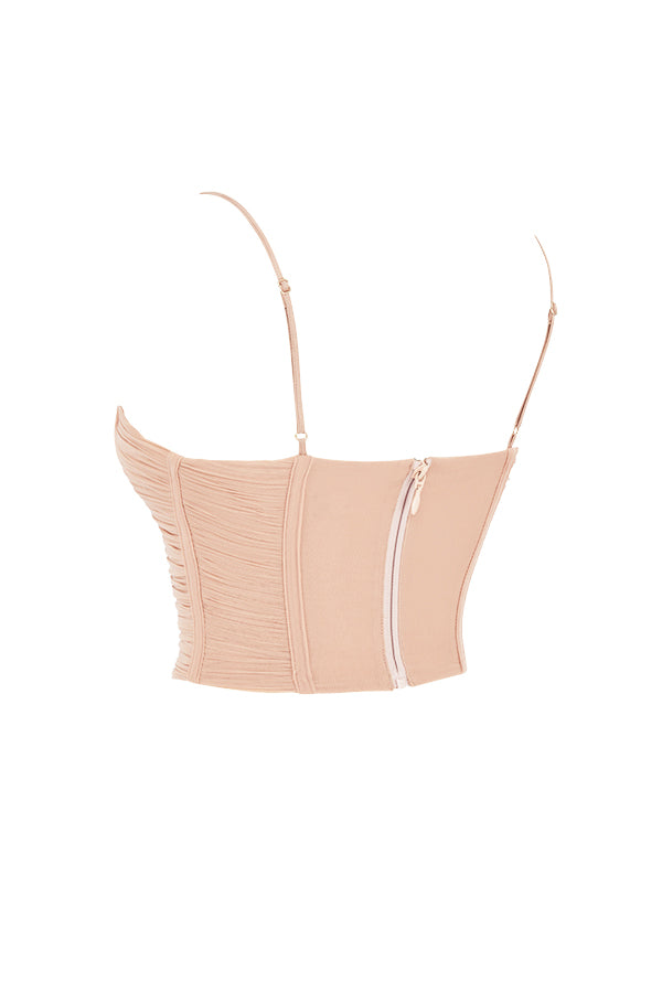 Beige mesh draped corset