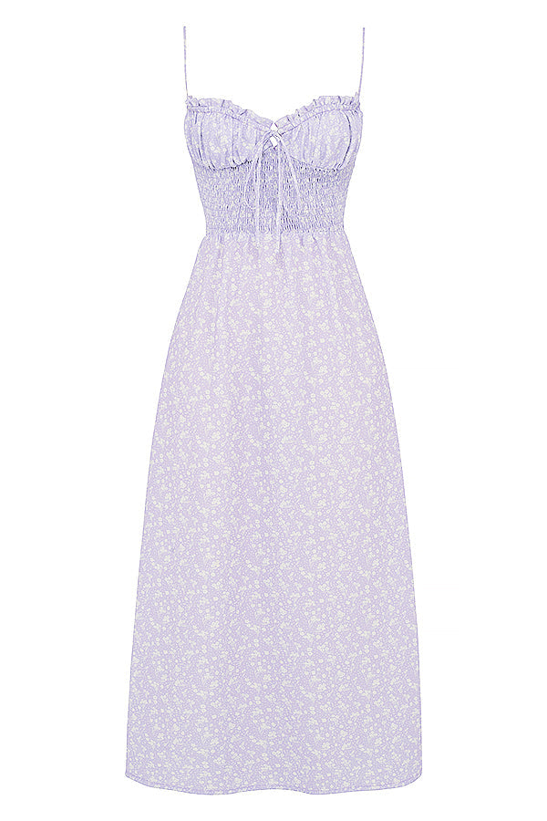 Lilac floral smocked ankle dress