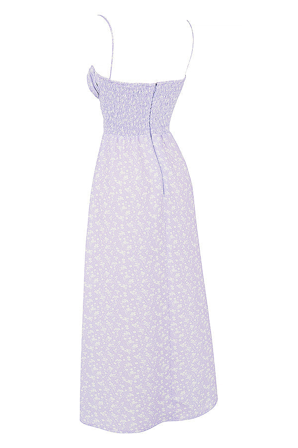 Lilac floral smocked ankle dress