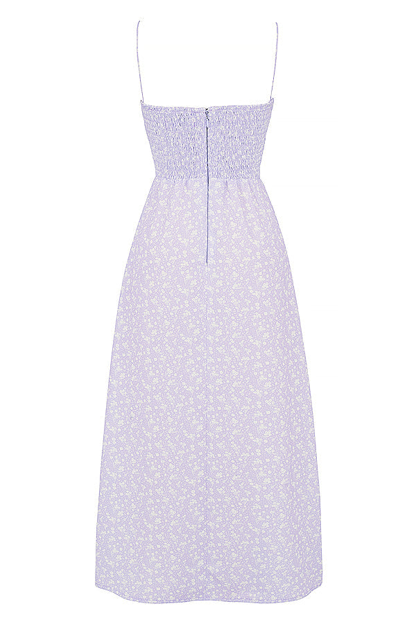 Lilac floral smocked ankle dress