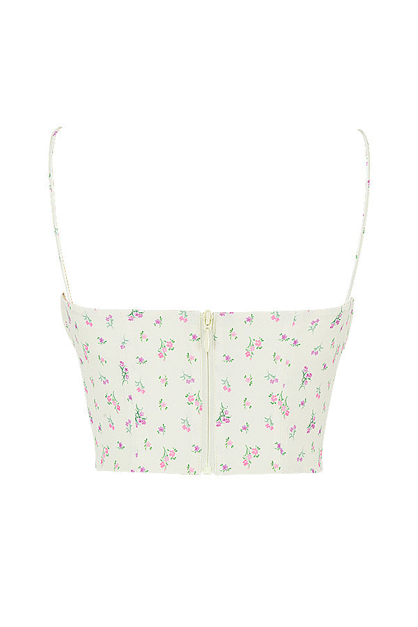 Lemon colored floral bustier top with pleats