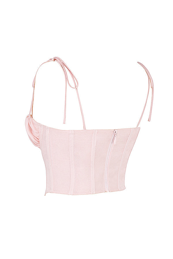 Baby pink cropped corset with pleated chiffon bust