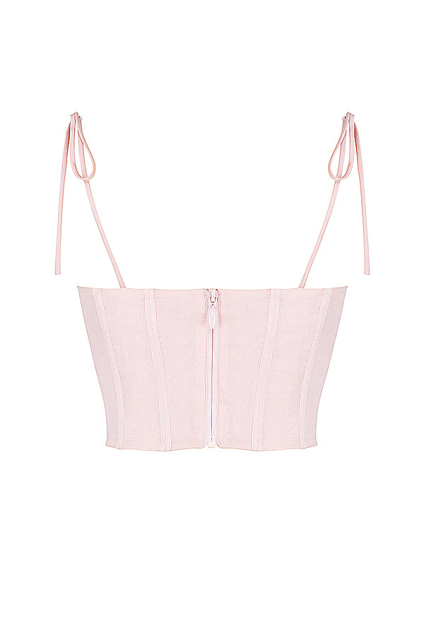 Baby pink cropped corset with pleated chiffon bust