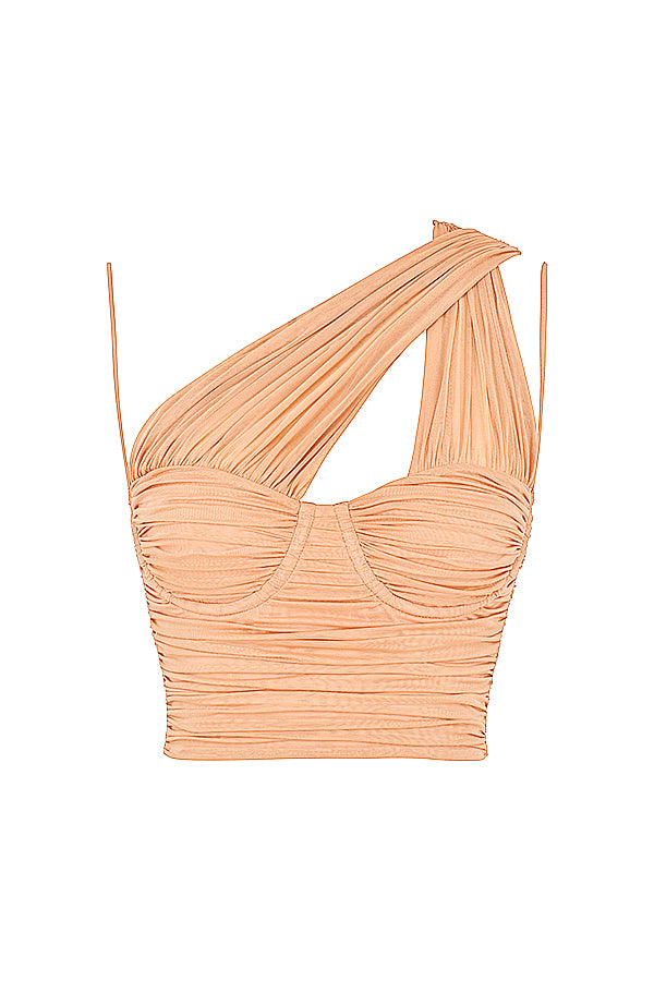 Beige pleated mesh corset