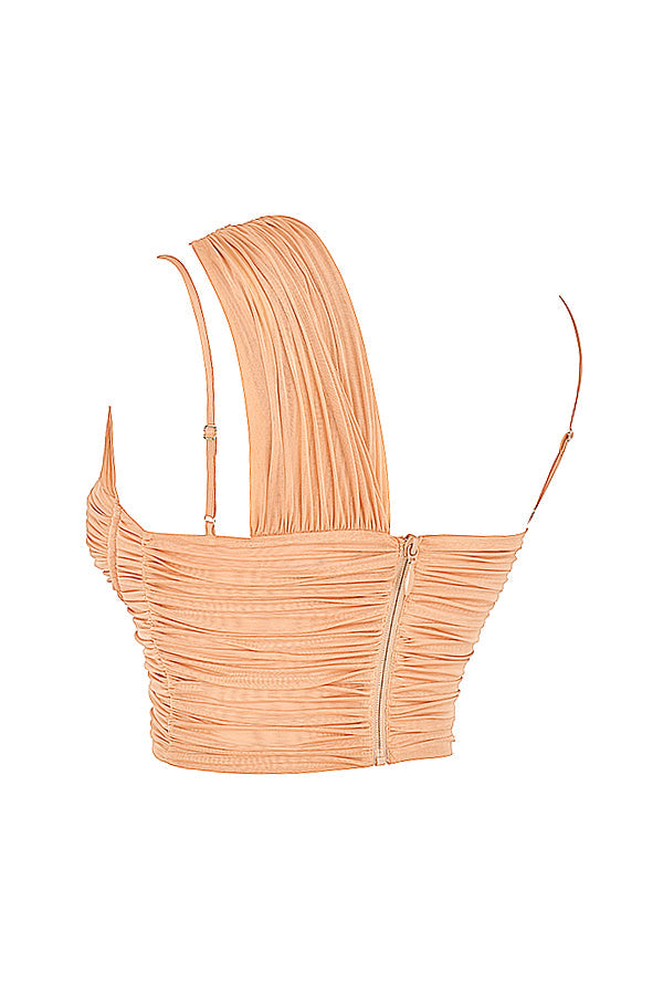 Beige pleated mesh corset