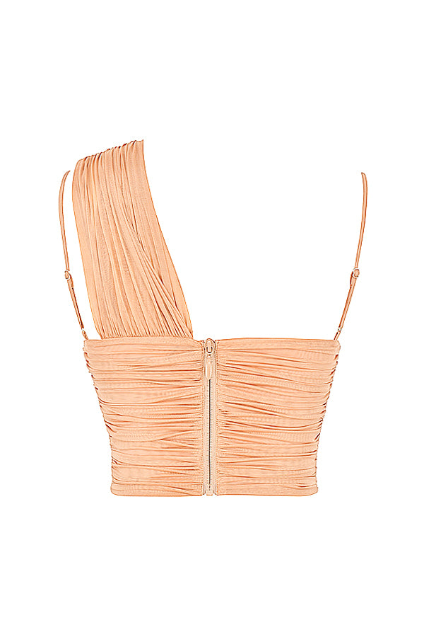 Beige pleated mesh corset