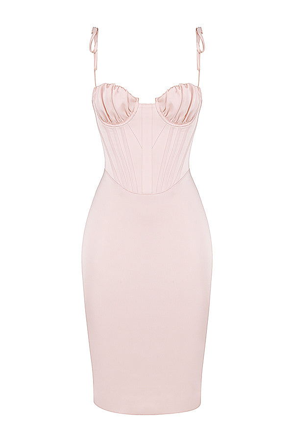 Blush pink satin corset midi dress