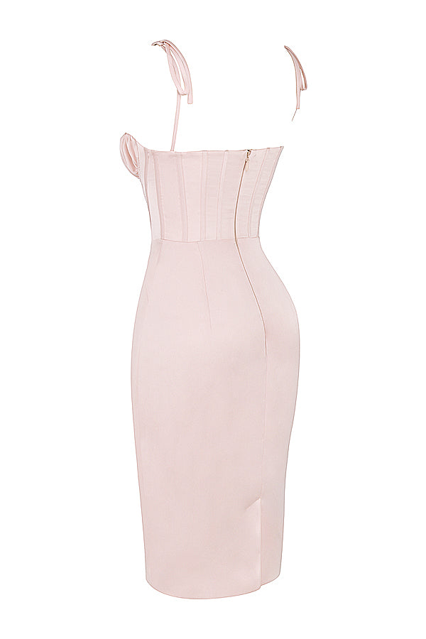 Blush pink satin corset midi dress