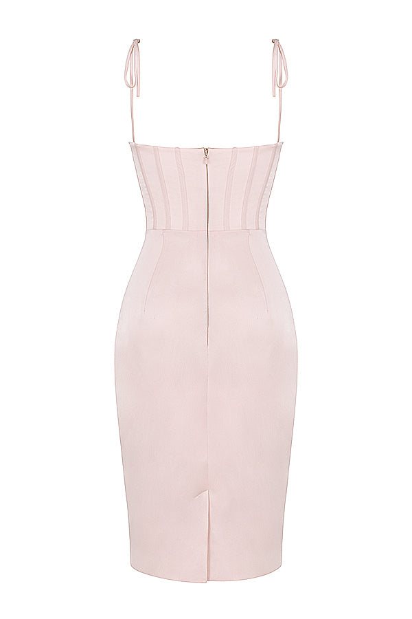 Blush pink satin corset midi dress