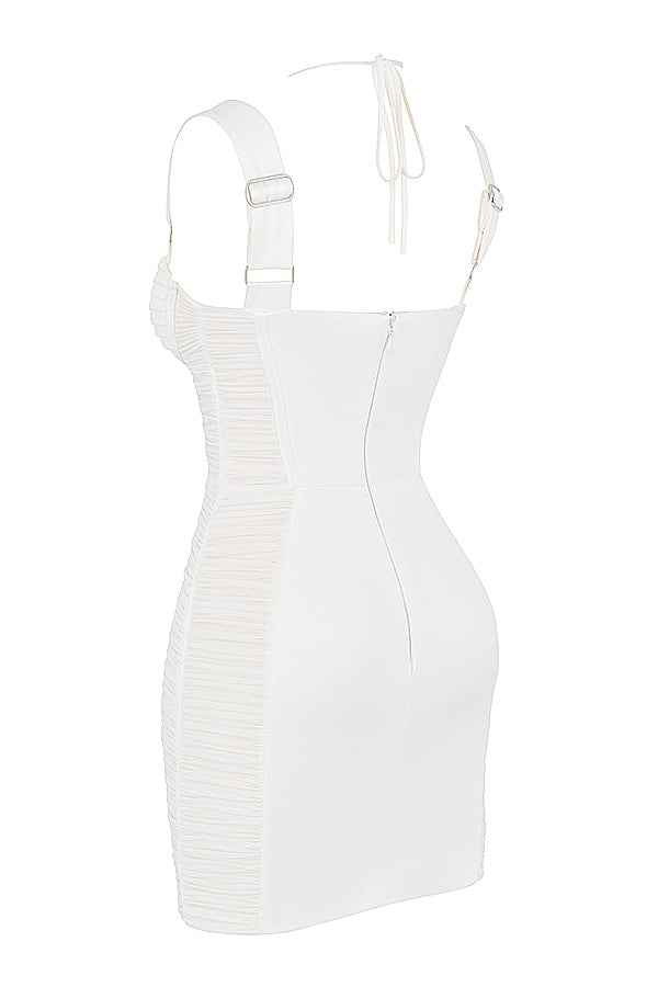 White mini dress with ruffle corset