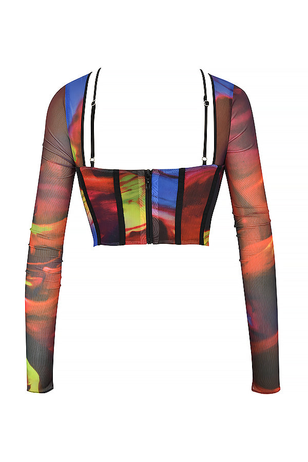 Corset with long sleeves and print