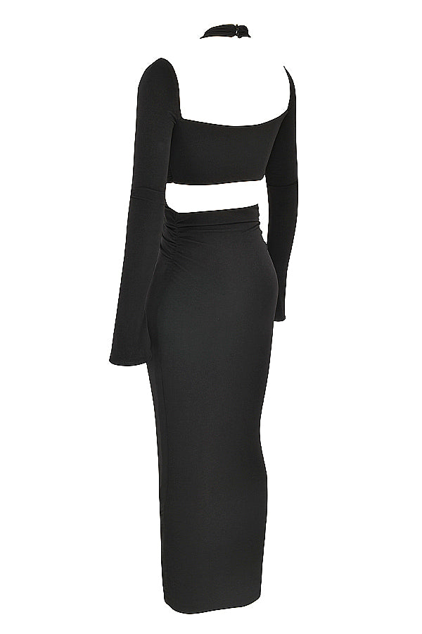 Black jersey maxi dress with cutout