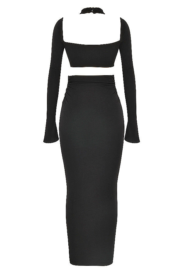 Black jersey maxi dress with cutout