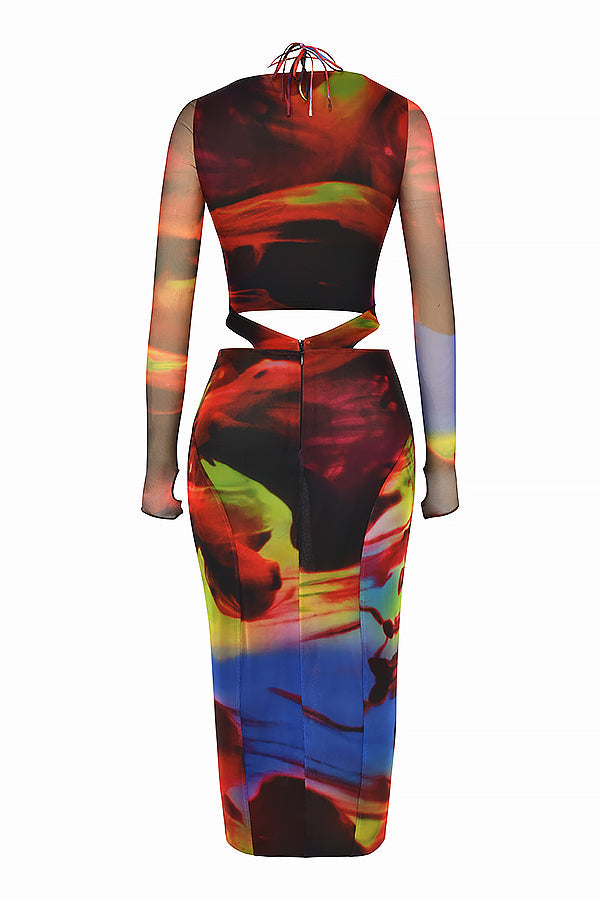 Midi dress with print and cutout