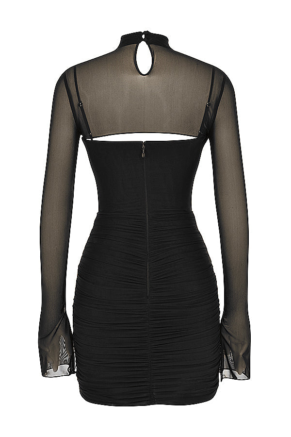 Black mini dress with mesh cutout