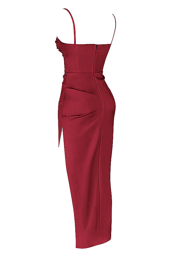 Midi dress with satin pleated corset