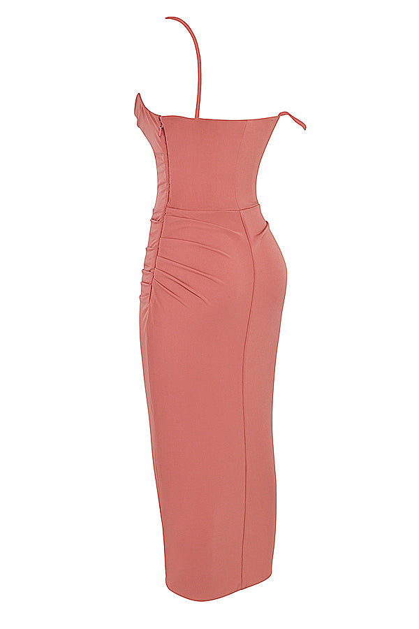 Midi dress with pink draped corset