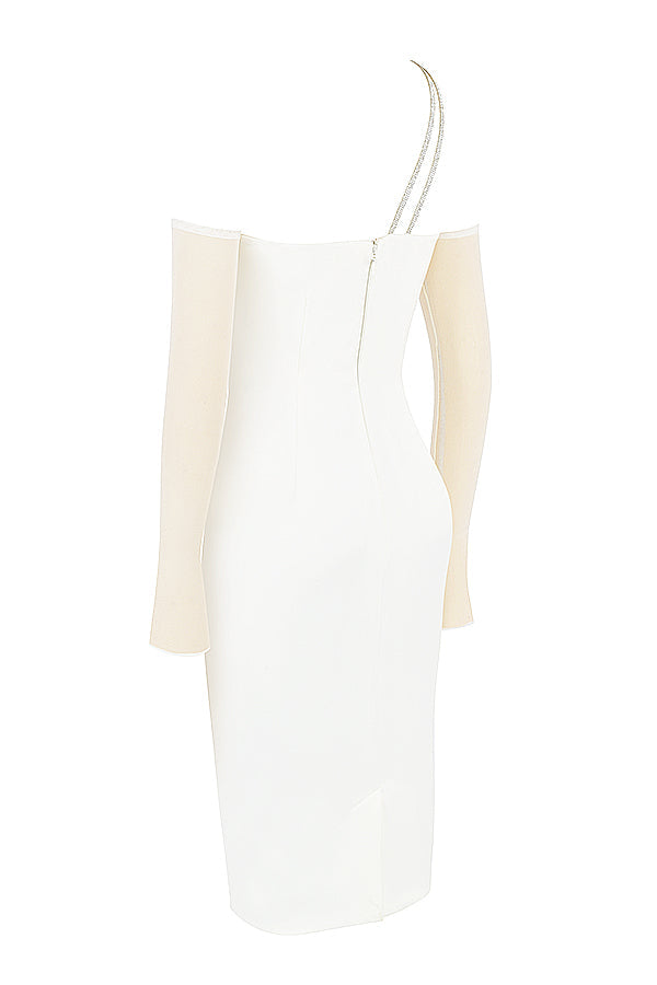 Ivory satin midi dress with cutout