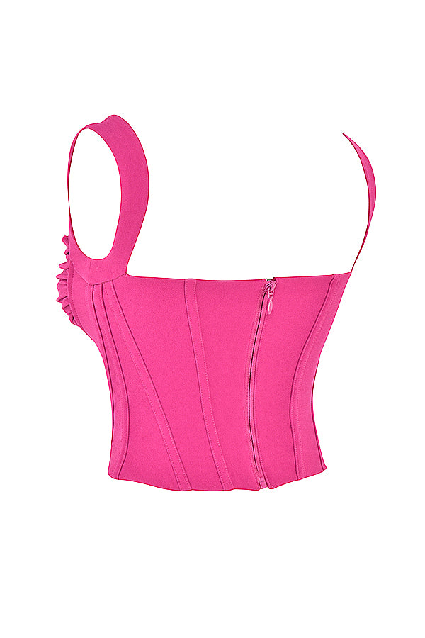 Fuchsia-colored corset top with boning