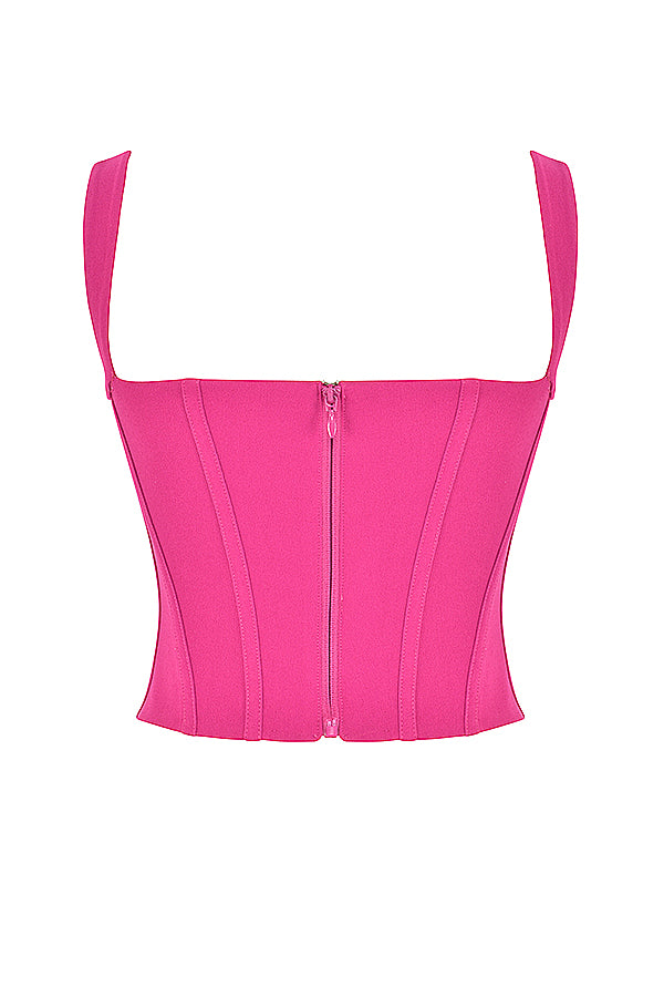 Fuchsia-colored corset top with boning